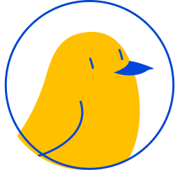 Pet Supermarket Peticon of a bird, depicted in a simple, stylized yellow design within a blue circle.